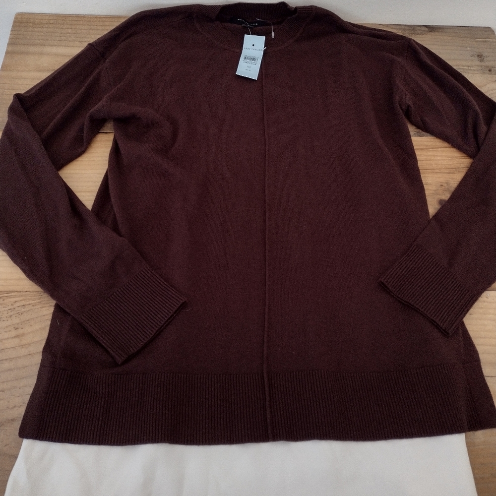Ann Taylor Layered Mixed Media Crew Neck Twofer Long Sleeve Sweater NWT Size XSP